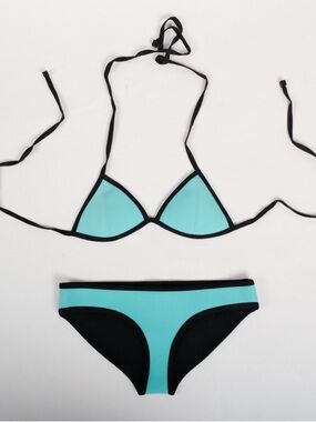 Tiffany Blue Triangle Bikini Set with Black Trim